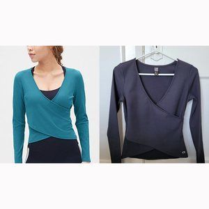 GapFit Breathe Faux Wrap Top (Black, XS)